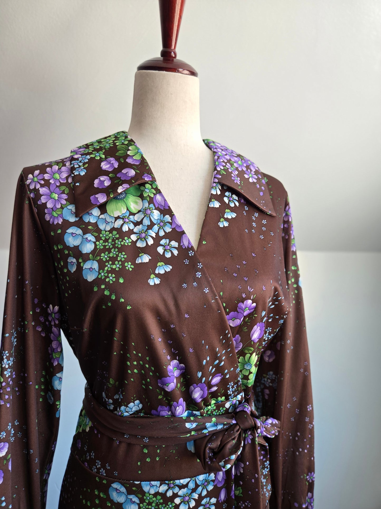 Royalty Dallas Vintage 70s Brown Floral Maxi Dress - L/XL