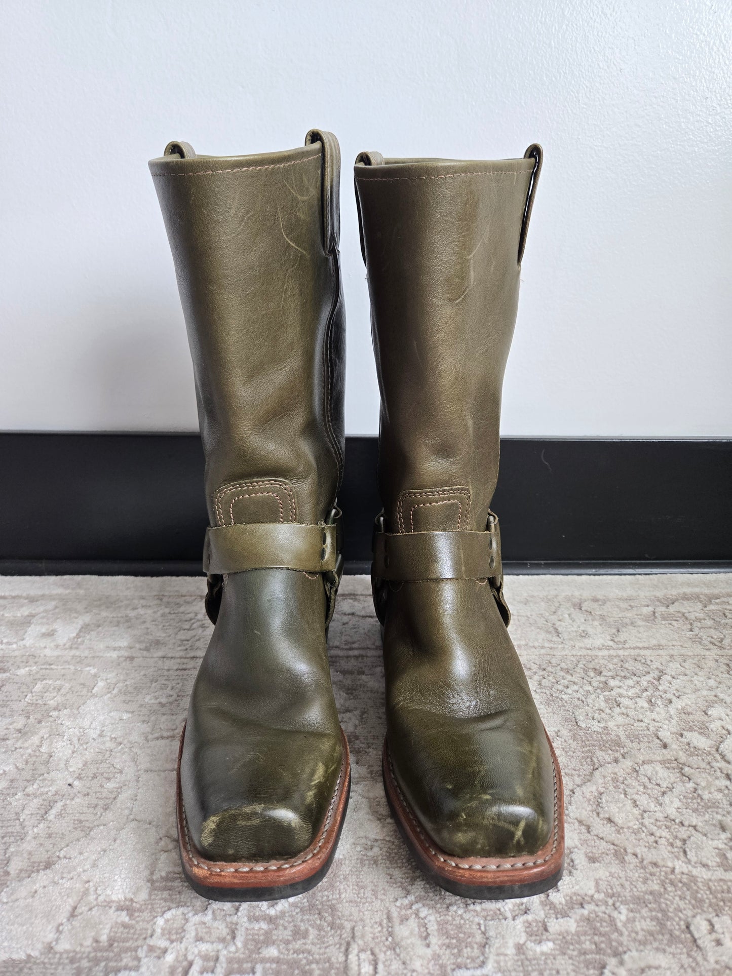 Frye Olive Green Leather Harness Boots - Size 10 (womens)