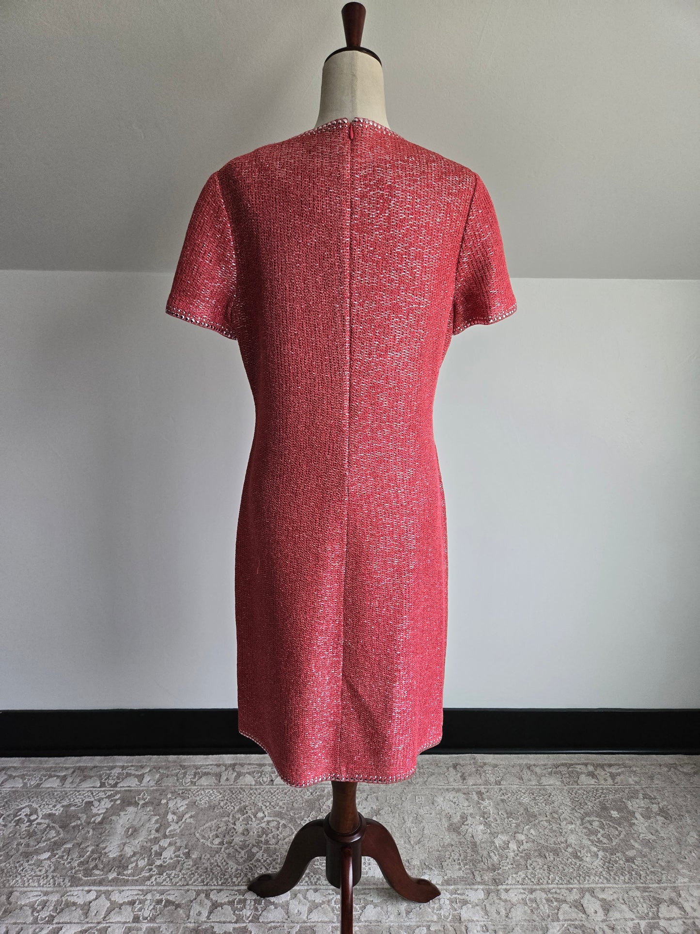 St John Pink Metallic Knit Dress - Size 12