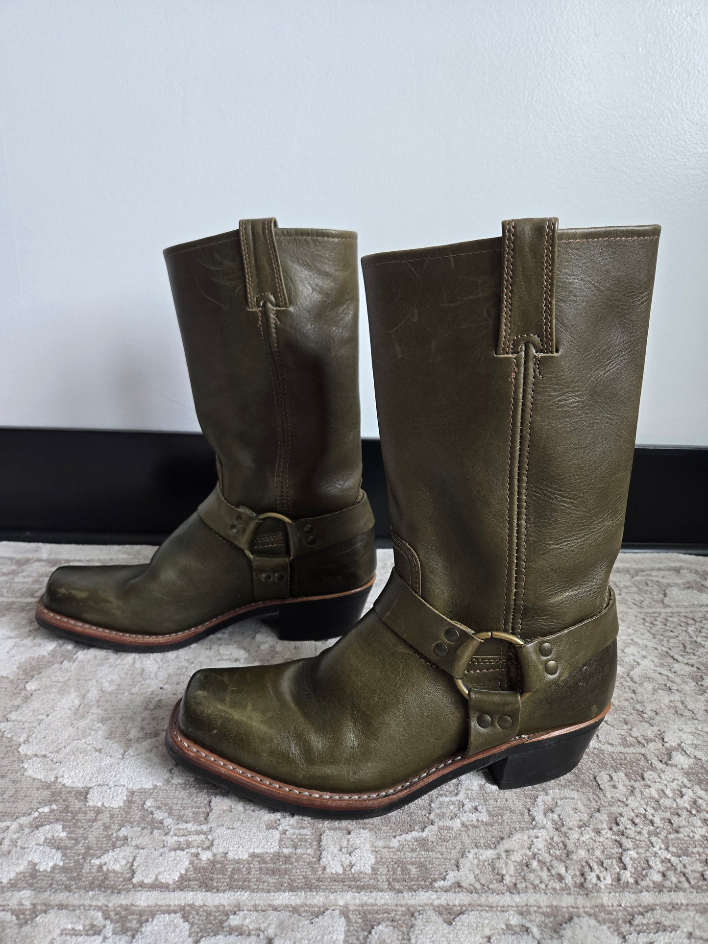 Frye Olive Green Leather Harness Boots - Size 10 (womens)