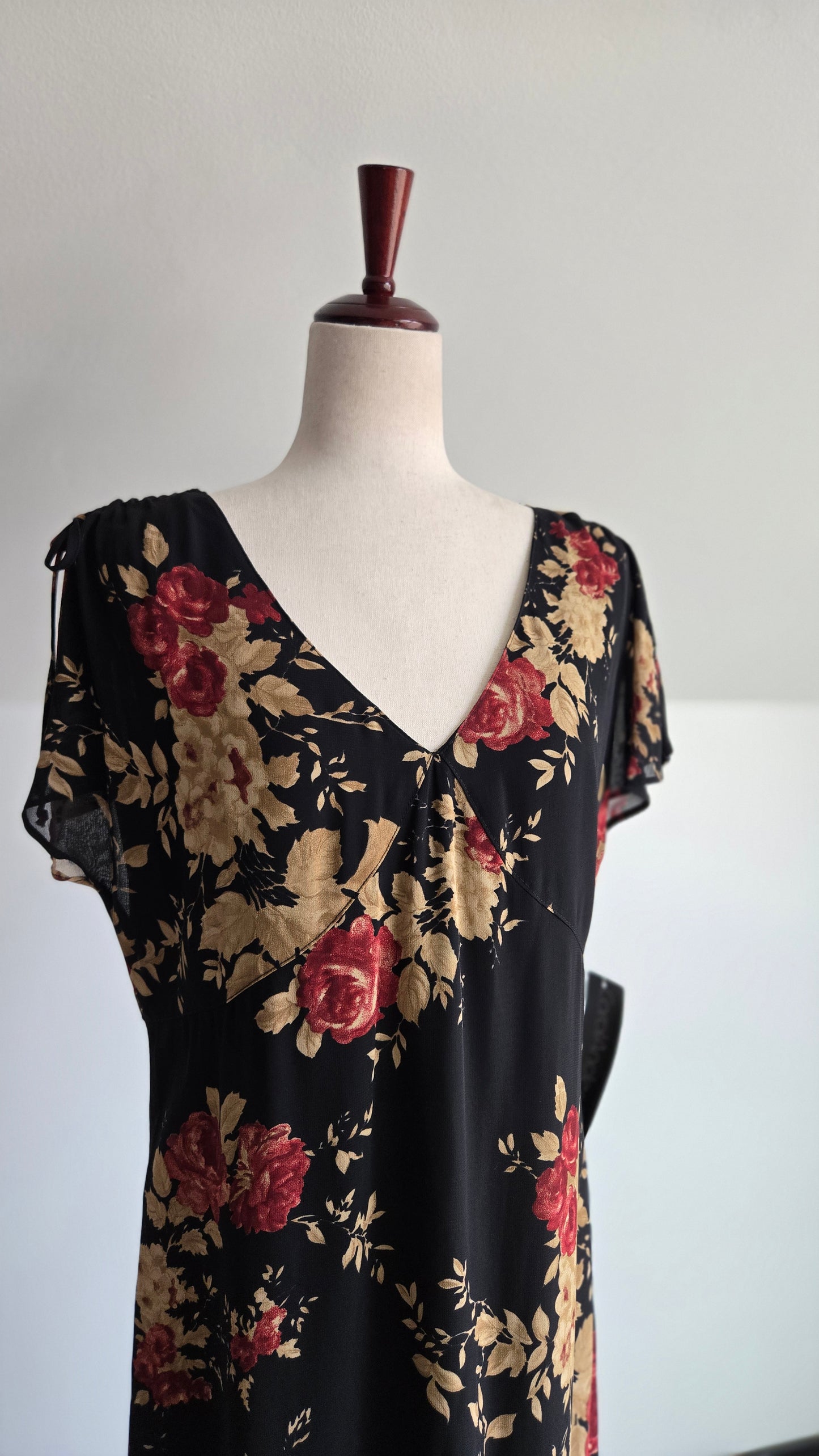 Carol Anderson 90s Deadstock Black Floral Dress - large