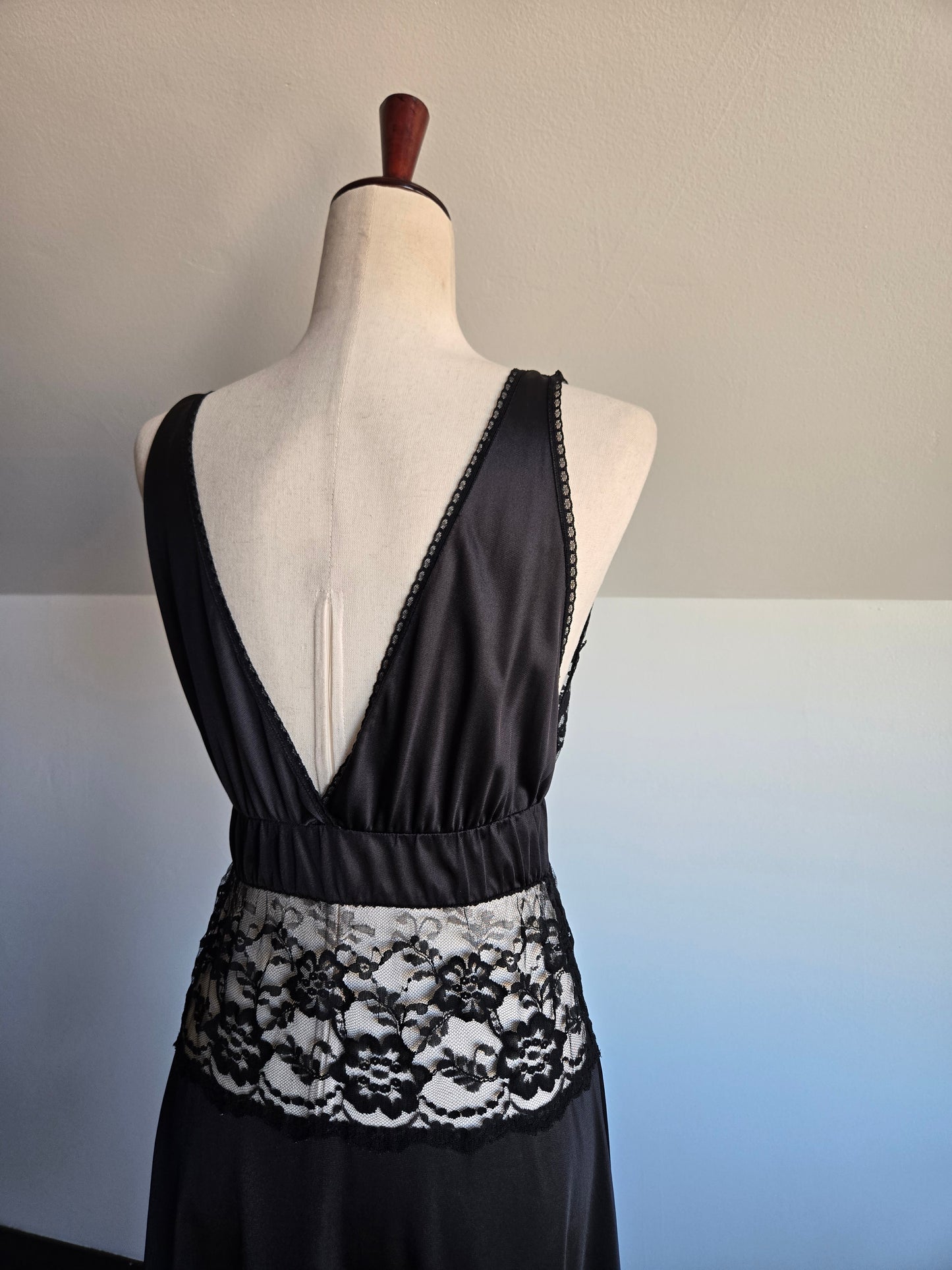 Lady Cameo Vintage Black Lingerie Slip Dress - Medium