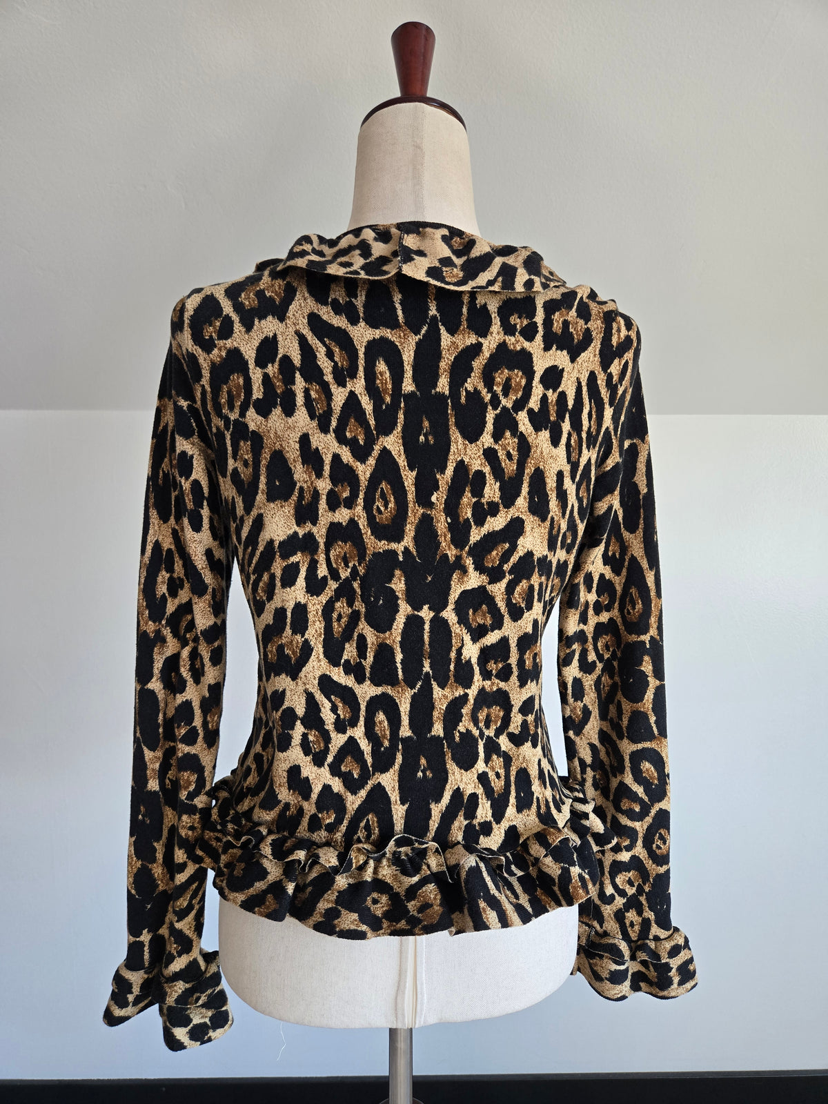 INC Y2K Leopard Ruffled Cardigan - S/M