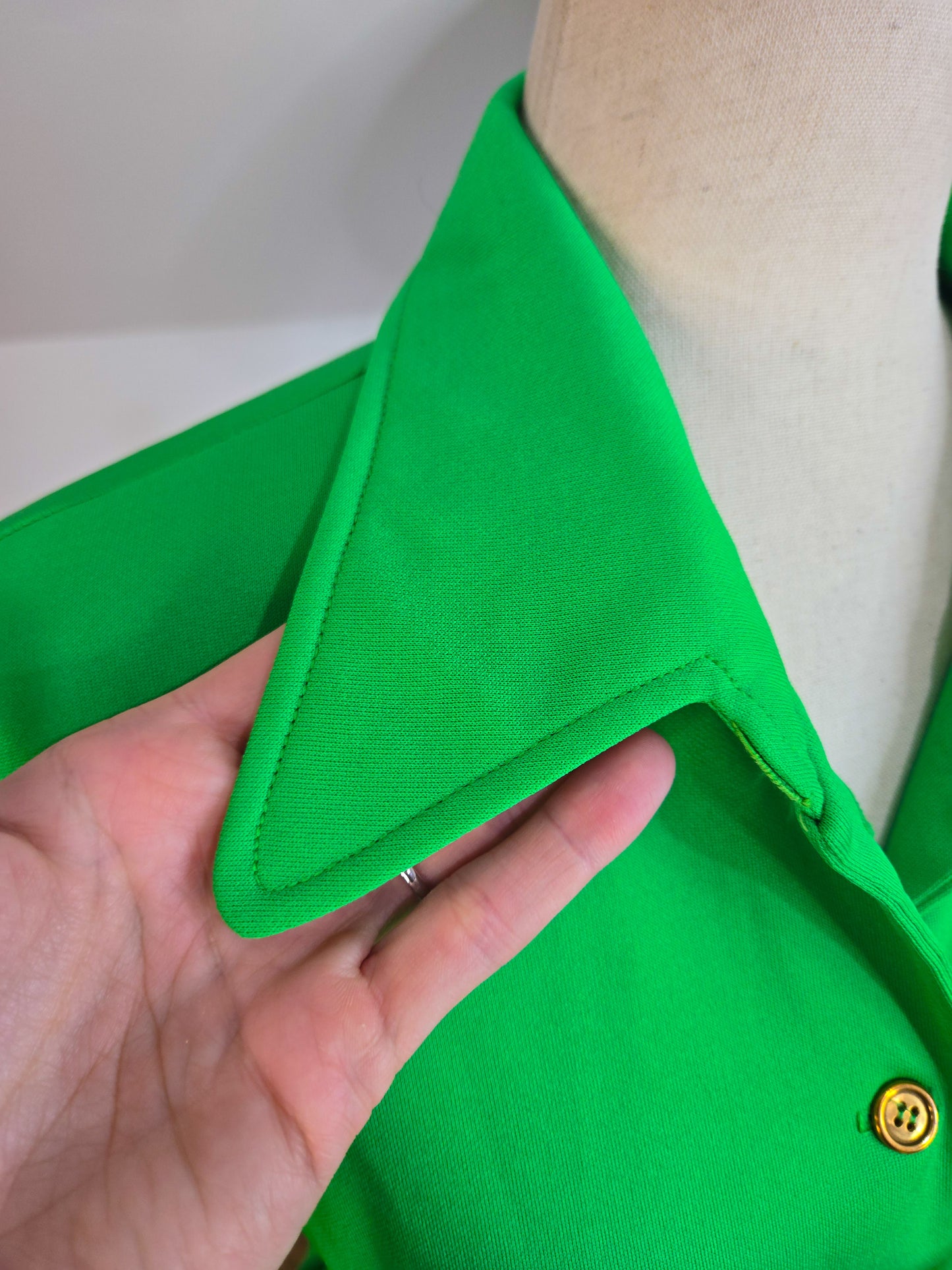 Vintage 70s Lime Green Button Down Mini Dress - L/XL