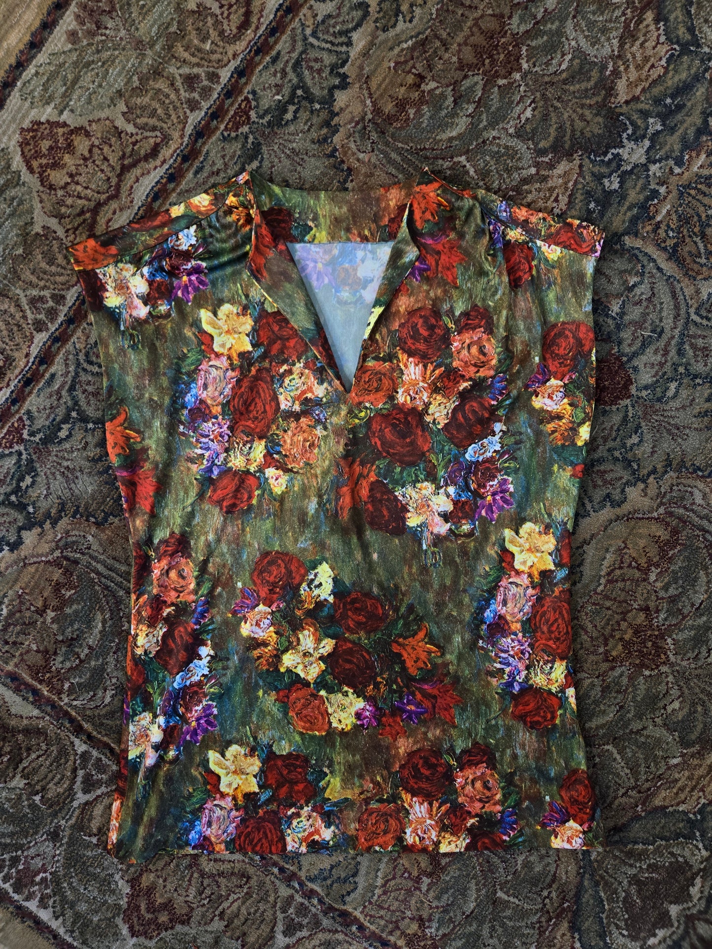 Vintage 70s Romantic Garden Print Sleeveless Top - large