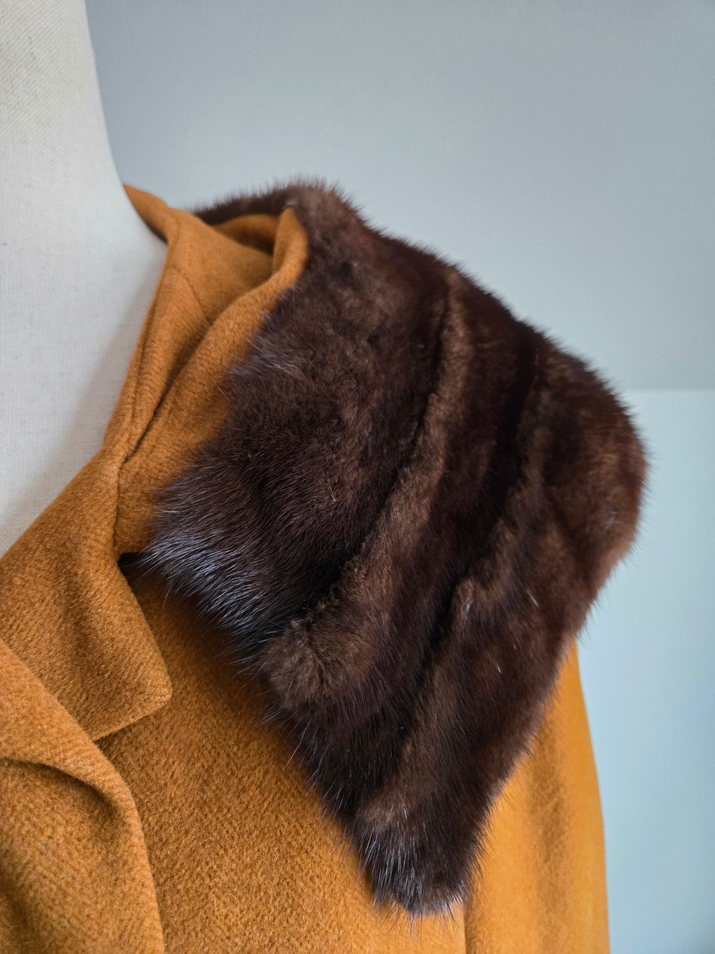 Vintage 1950s Rothmoor Wool Church Coat with Mink Fur Collar - XL/2XL