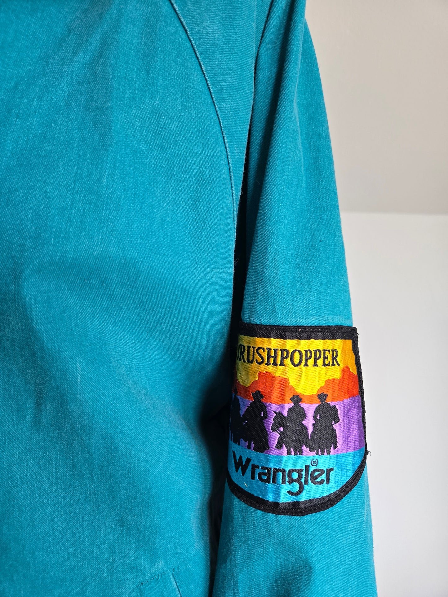 Rare Vintage Wrangler Brushpopper Turquoise Blue Bomber Jacket - M/L/XL
