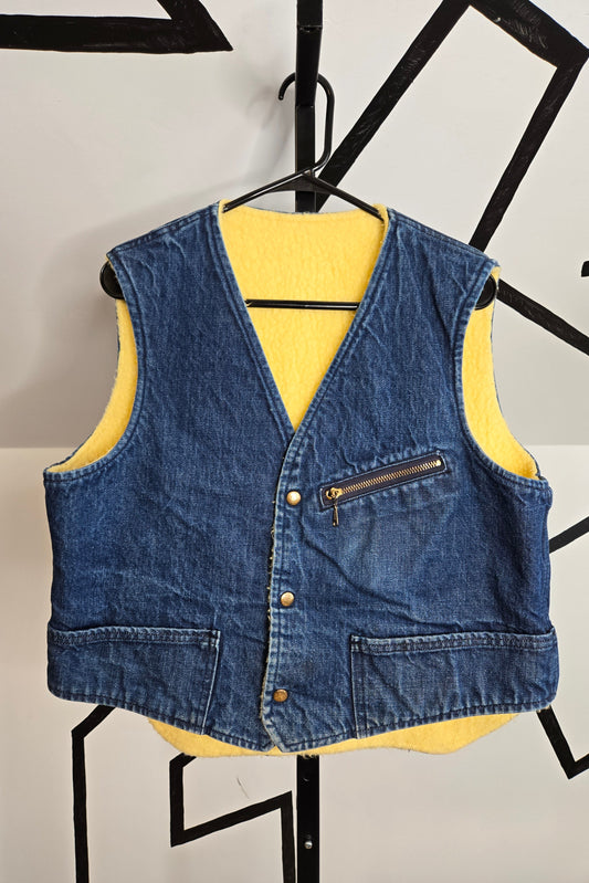 Carter's Vintage 1950s Shearling Lined Reversible Workwear Denim Vest - Large