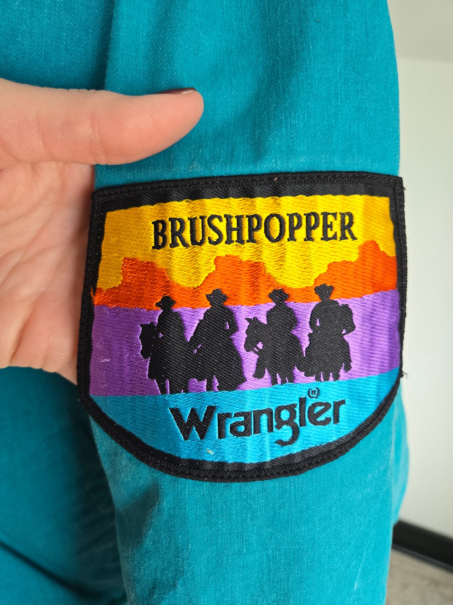 Rare Vintage Wrangler Brushpopper Turquoise Blue Bomber Jacket - M/L/XL