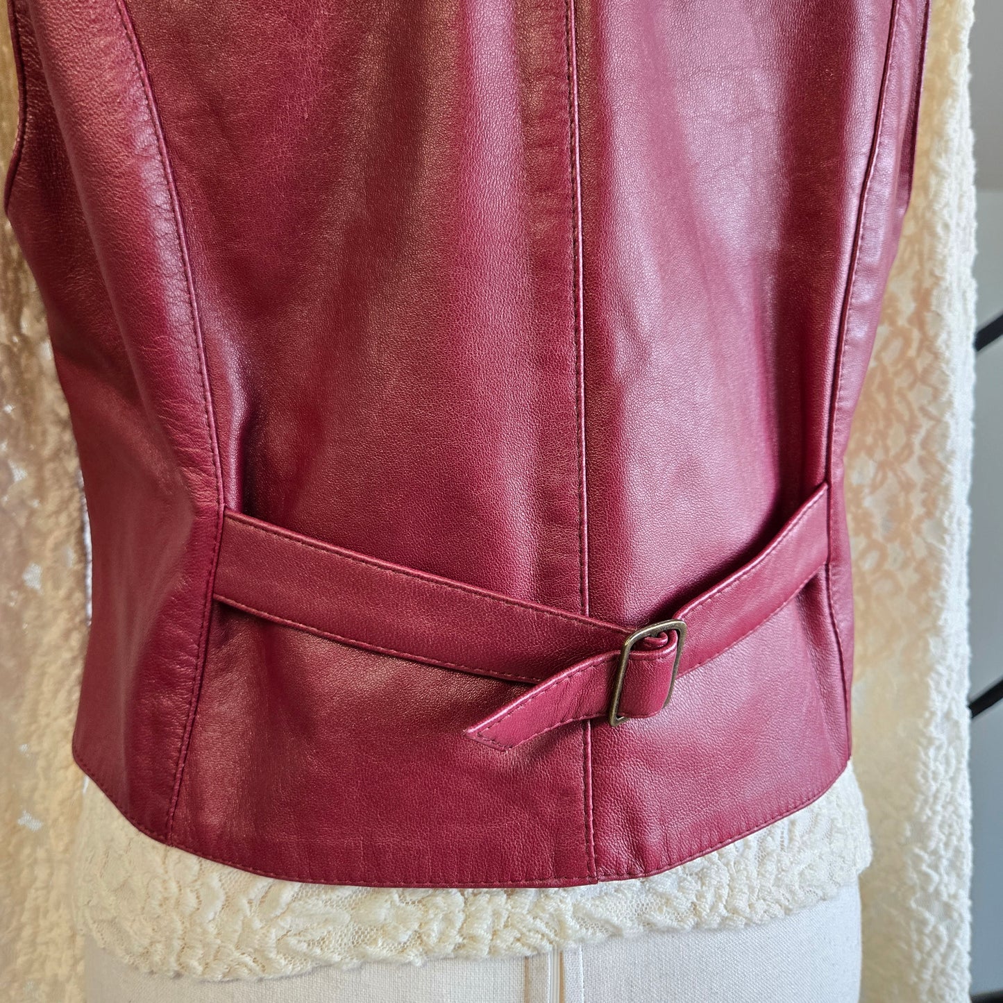 Solvang California Buttery Soft Burgundy Genuine Leather Vest - medium