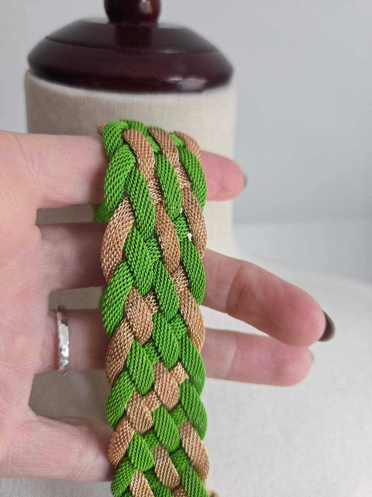 Vintage Green and Gold Braided Mesh Collar Necklace