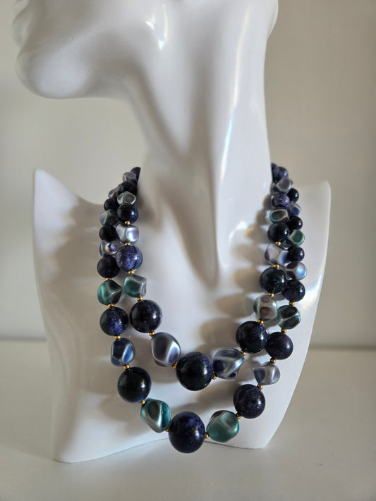 Vintage Deep Blue Multi Strand Beaded Necklace