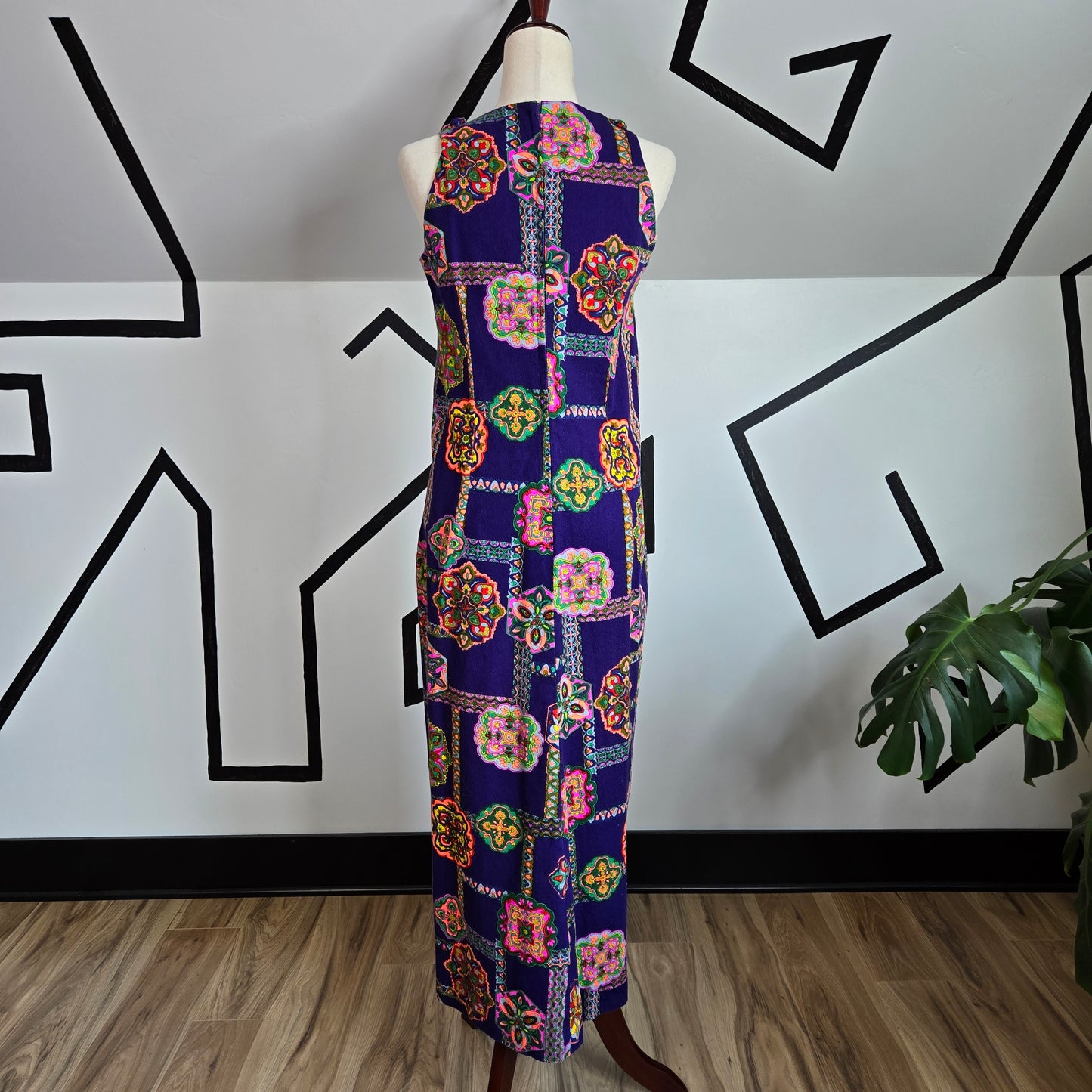 Handmade Vintage 1950s Barkcloth Dayglo Dress