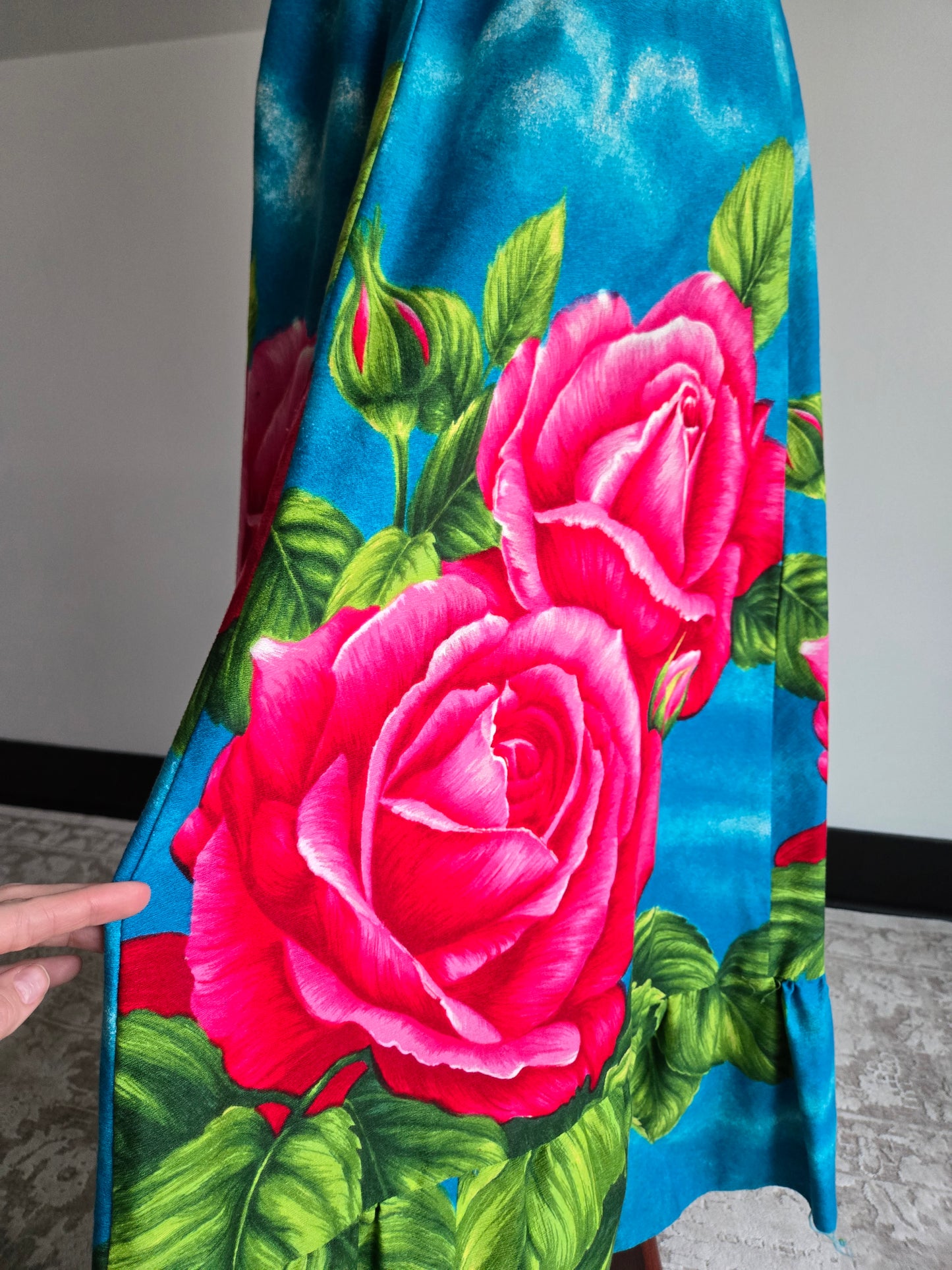 Vintage Barkcloth Large Flower Skirt - XS-M