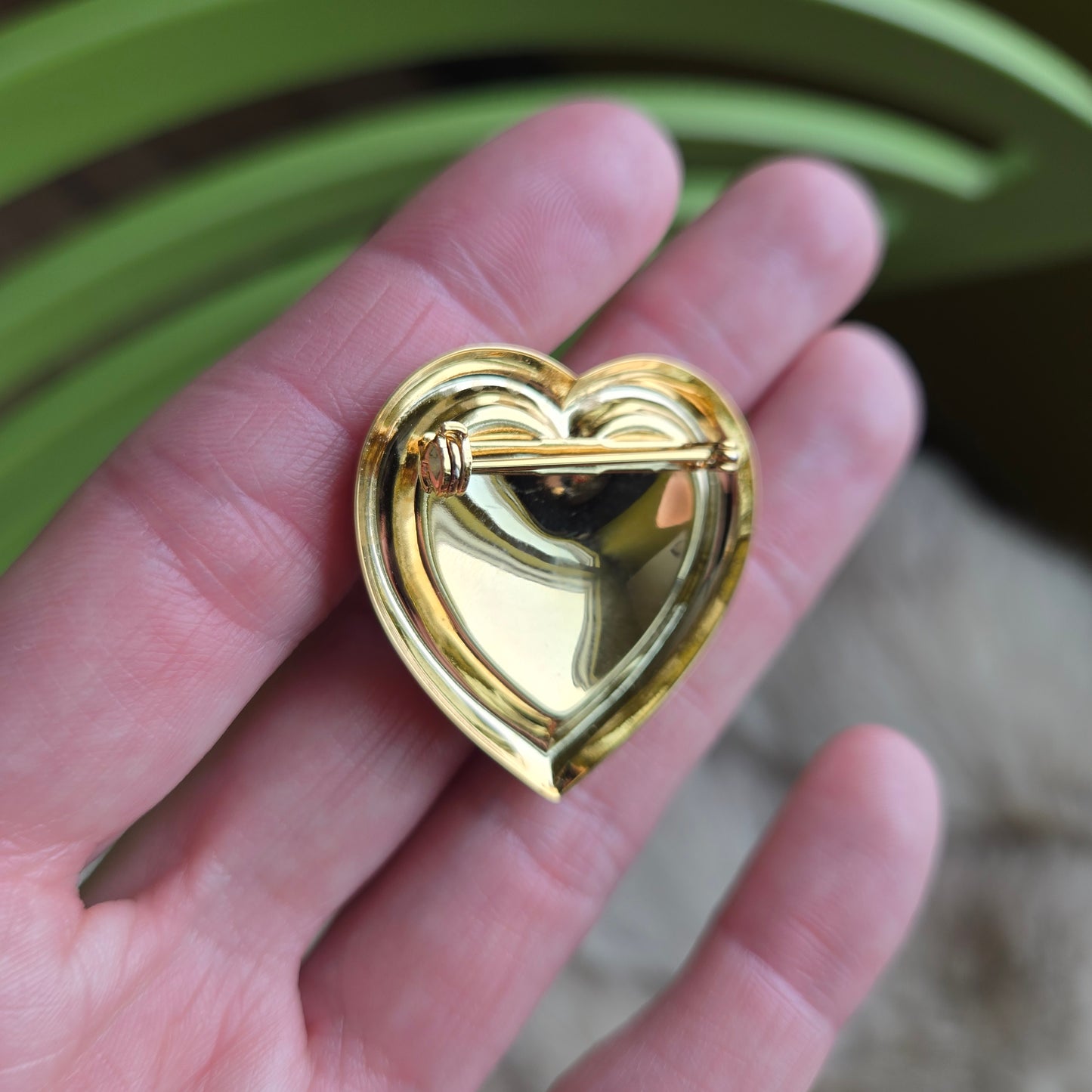 Vintage Gold Tone Rainbow Gem Heart Brooch