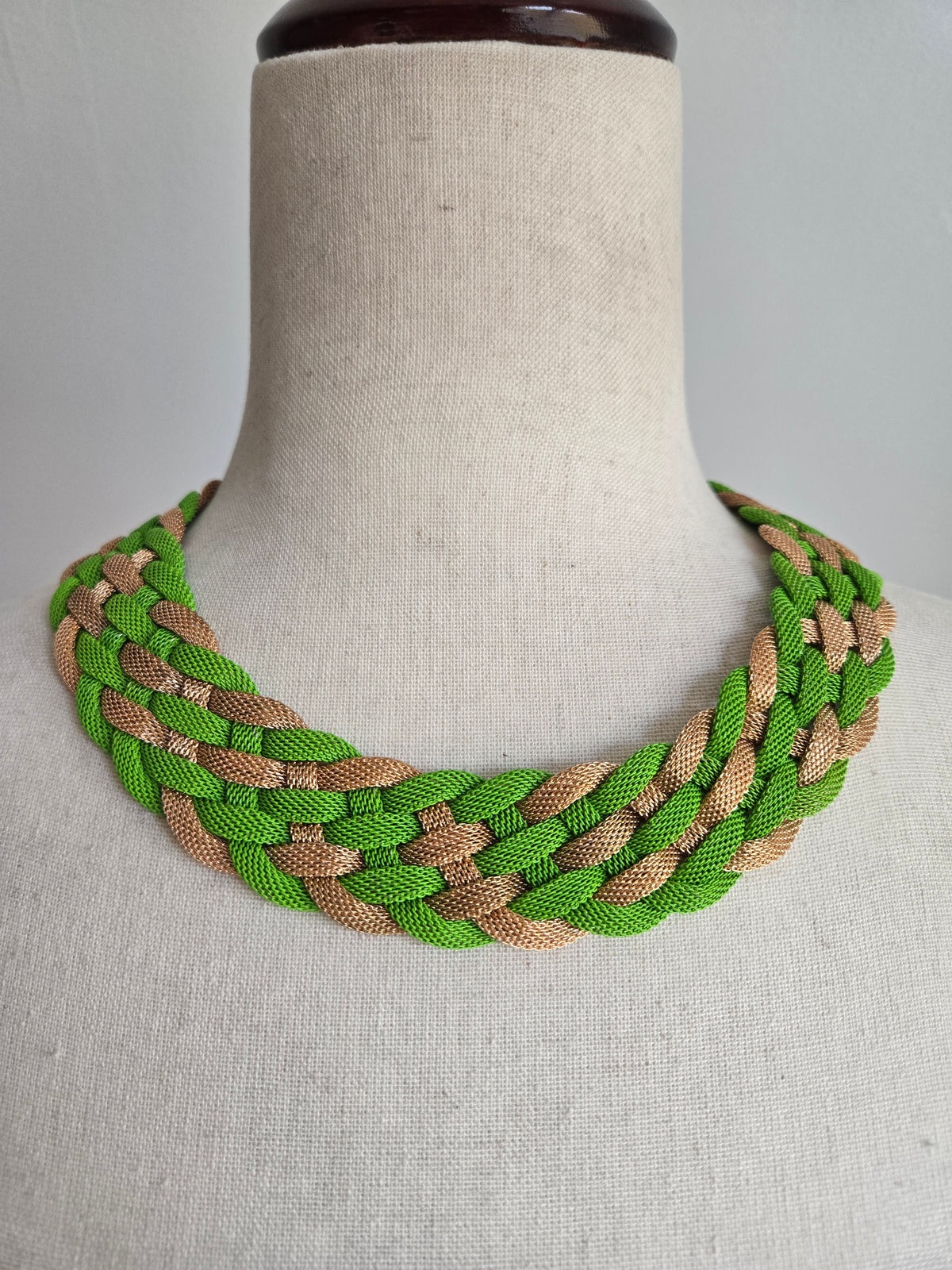 Vintage Green and Gold Braided Mesh Collar Necklace