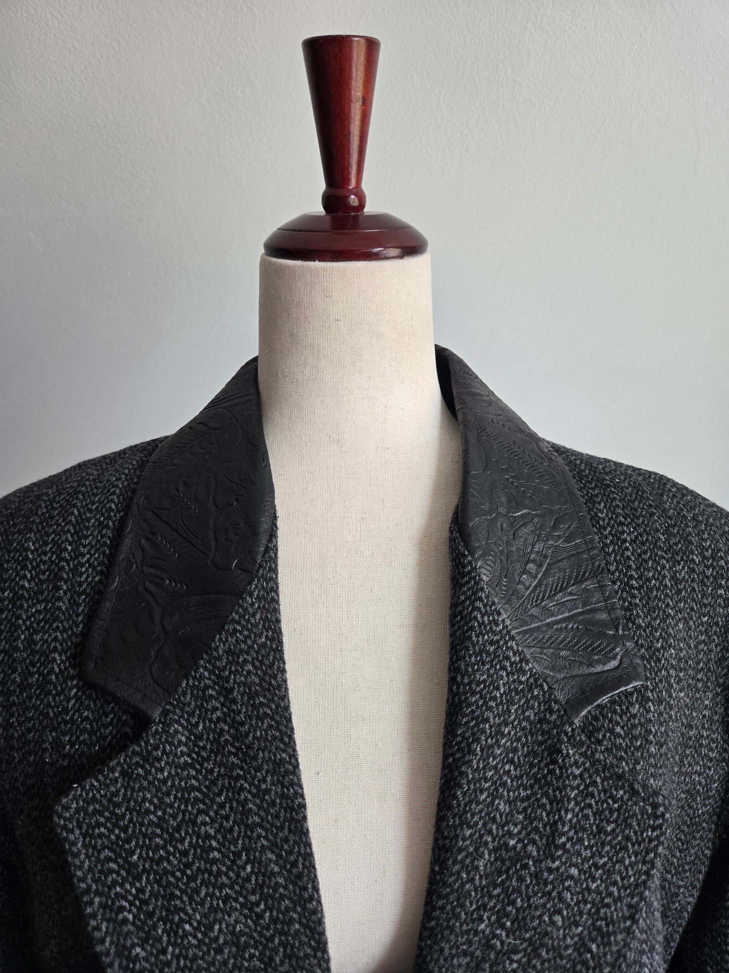 Pioneer Wear Vintage Long Blazer Jacket with Leather Collar - Large