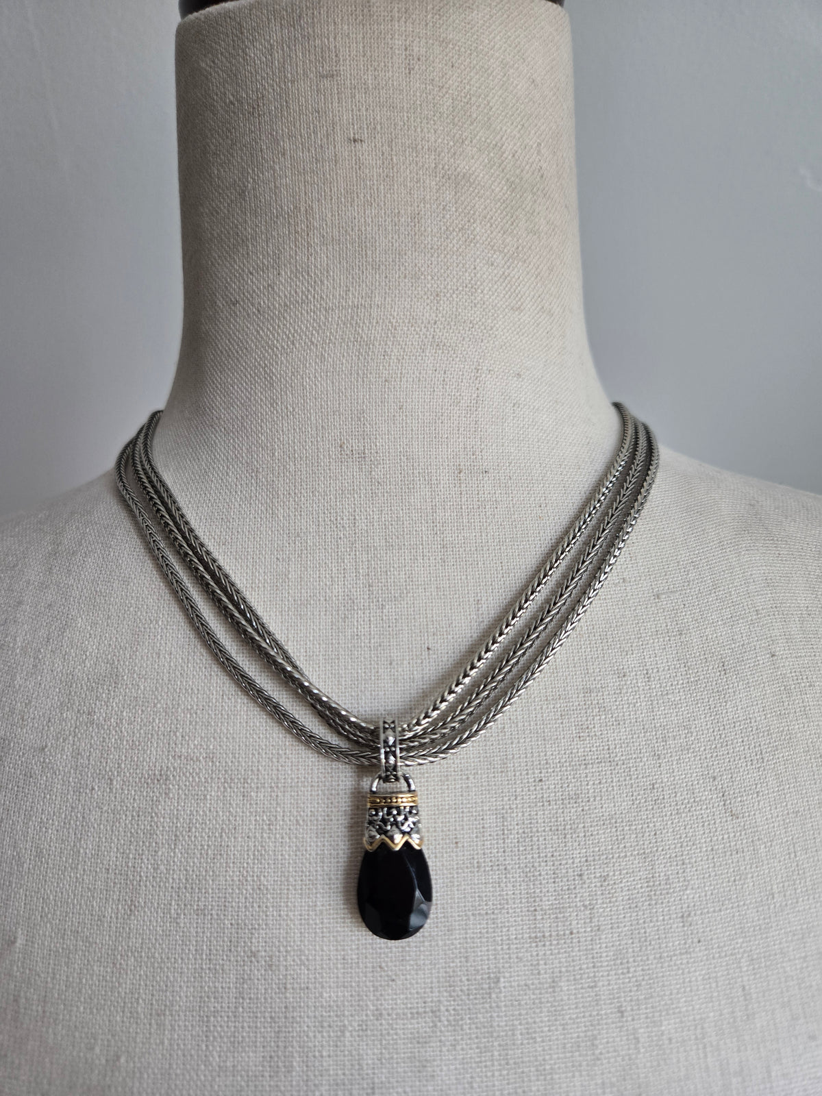 Premier Designs Silver Necklace with Black Glass Bead Drop