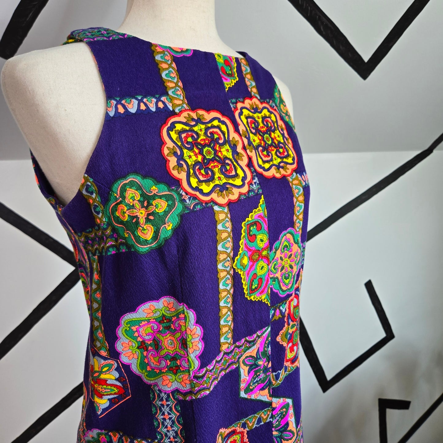 Handmade Vintage 1950s Barkcloth Dayglo Dress