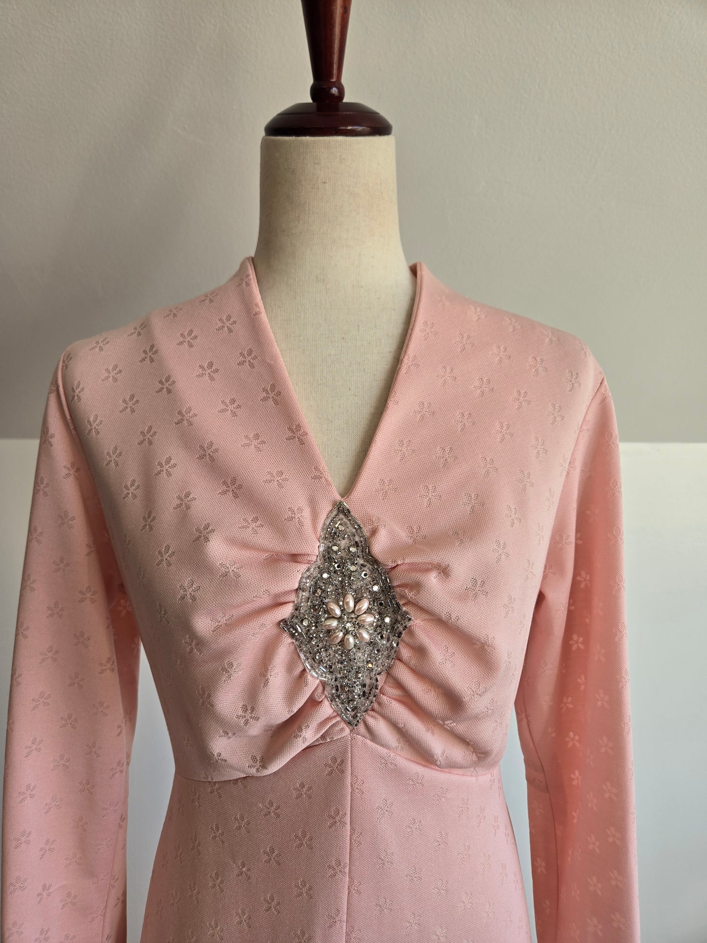 Lady Laura by Toni Todd Vintage Pink Dress with Beaded Detail - large