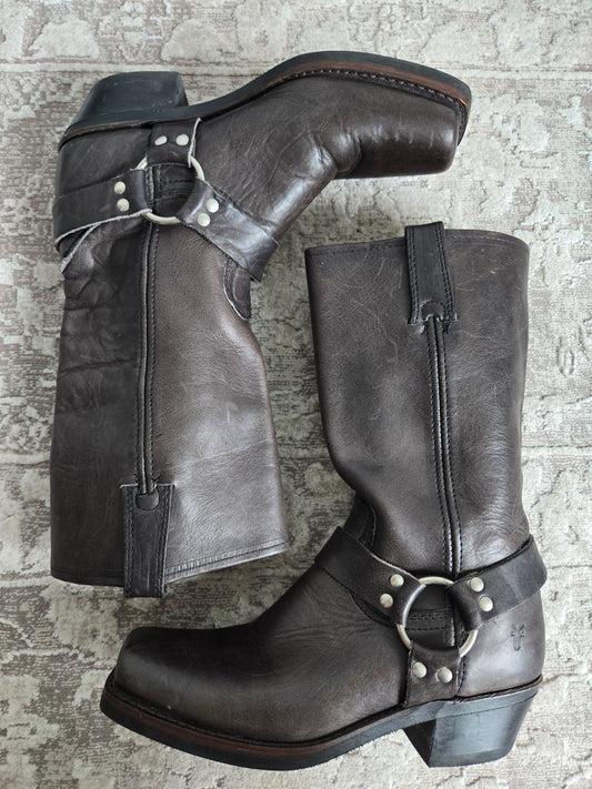 Frye Dark Brown Leather Harness Boots - Size 8.5 (womens)