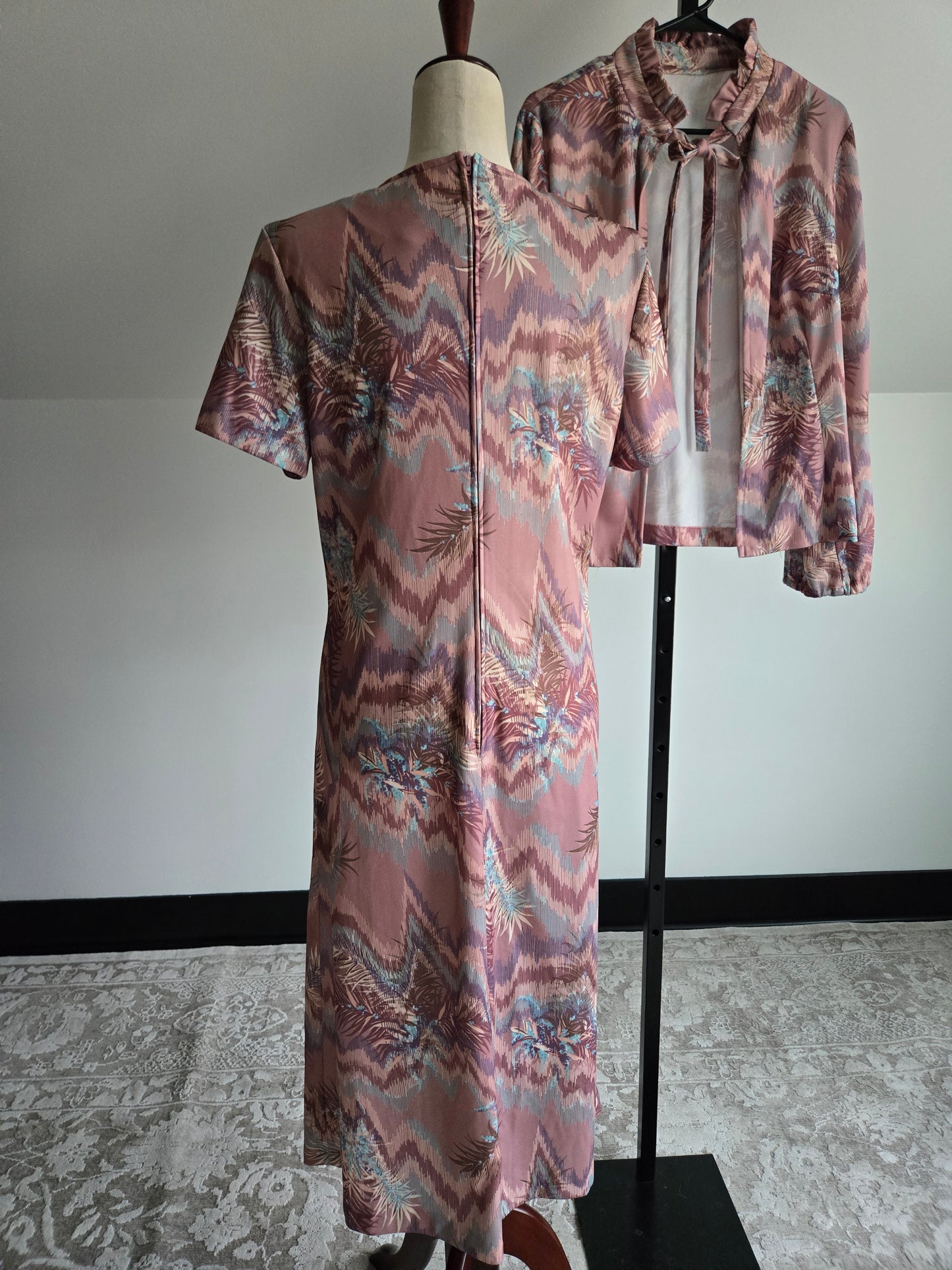 Vintage 70s Psychedelic Dress and Top Two Piece Set - Large
