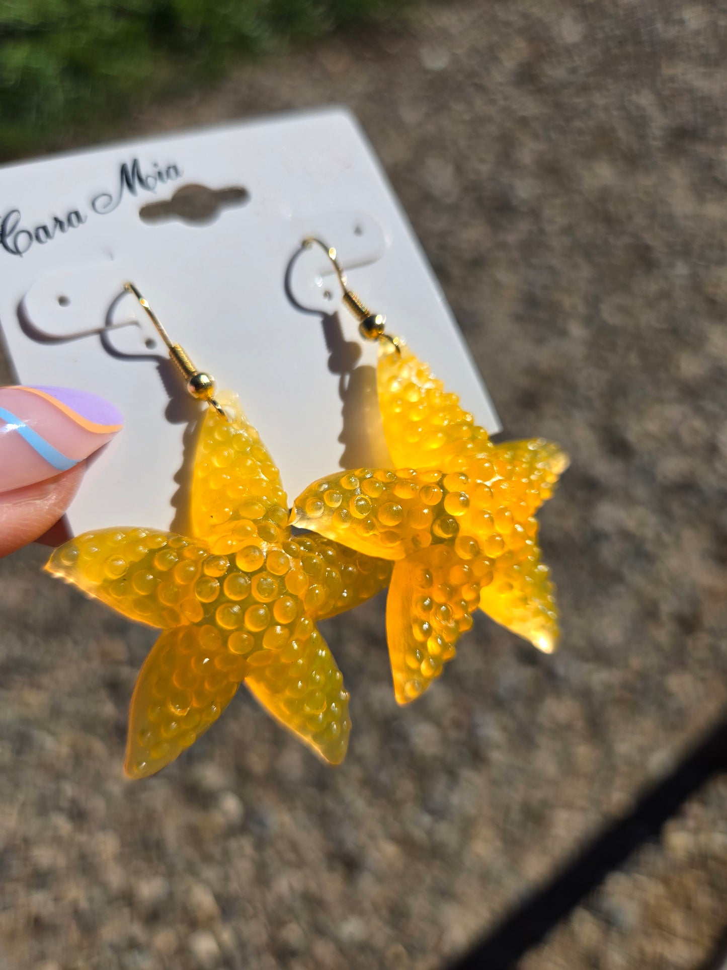 Deadstock Cara Mia Yellow Rubber Starfish Earrings - #2