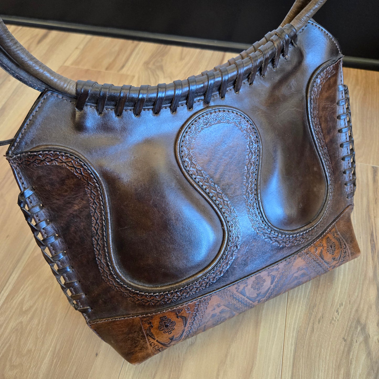 Anna Cainzo Western Thick Tooled Leather Shoulder Bag