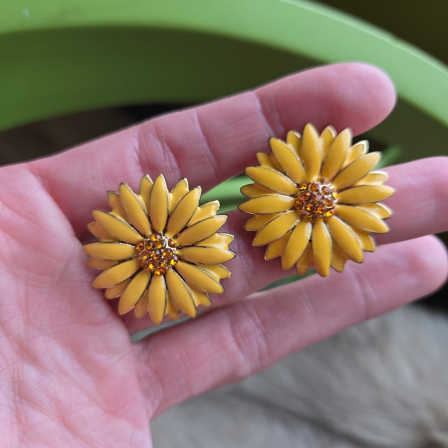 Vintage Enamel Painted Flower Power Earrings - Post Back