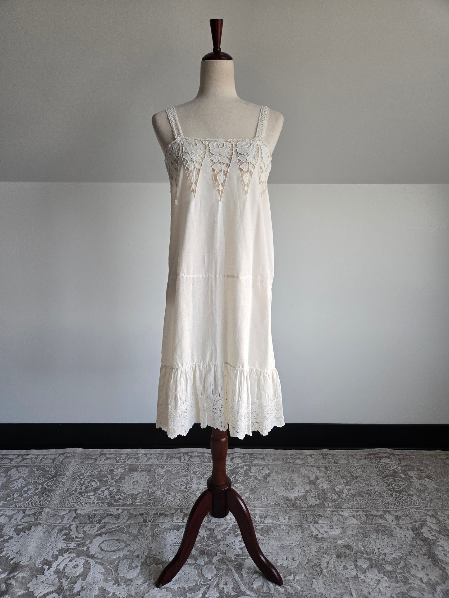 Vintage White Delicate Cotton Lace Slip Dress - small