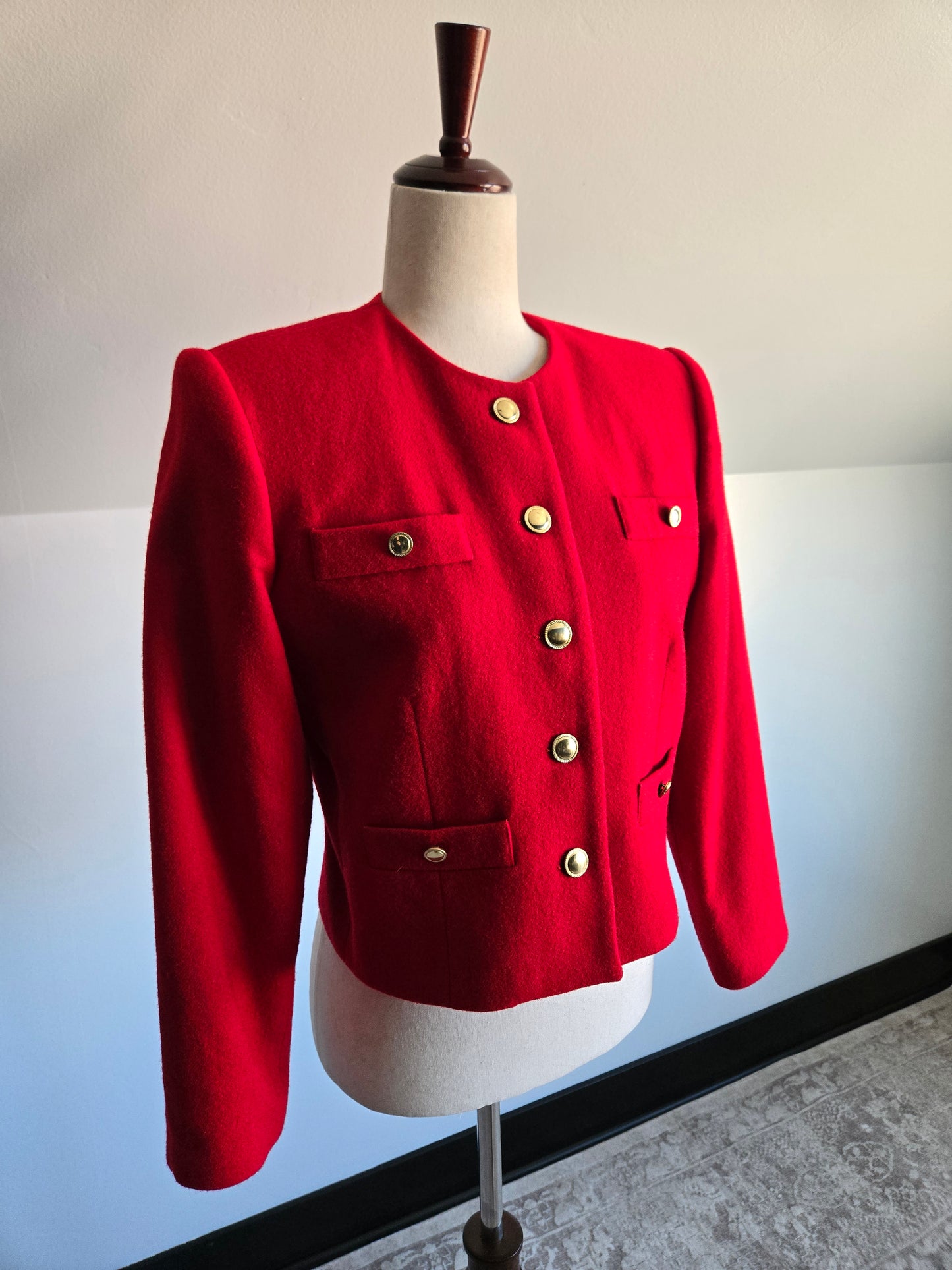 Vintage Michelle Red Cropped Wool Blazer - Small