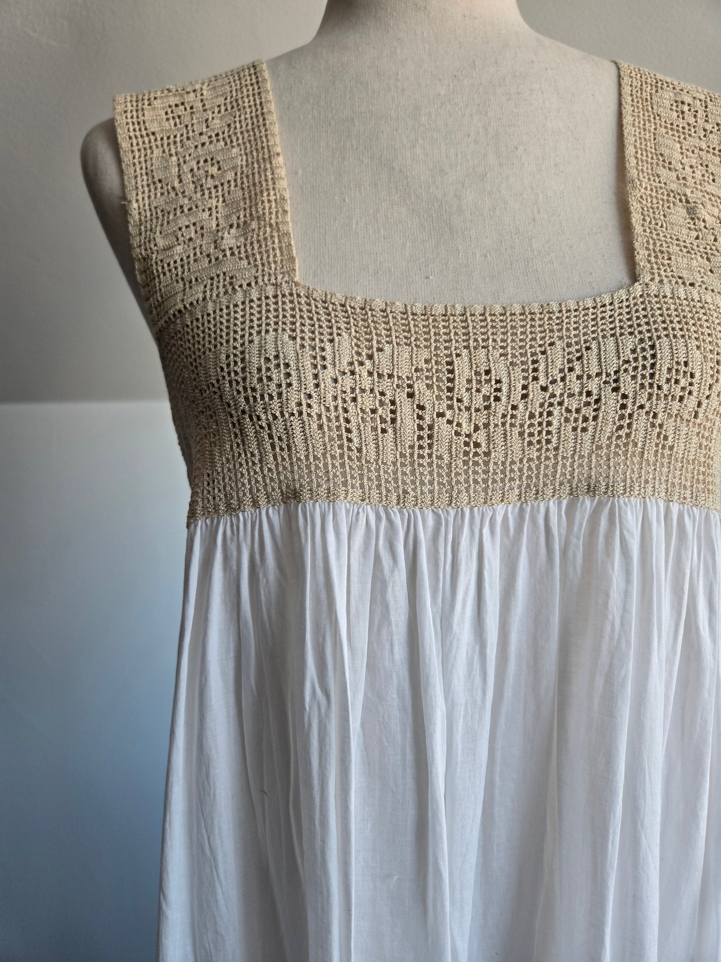 Vintage White Cotton and Crochet Lingerie Slip Dress - S/M