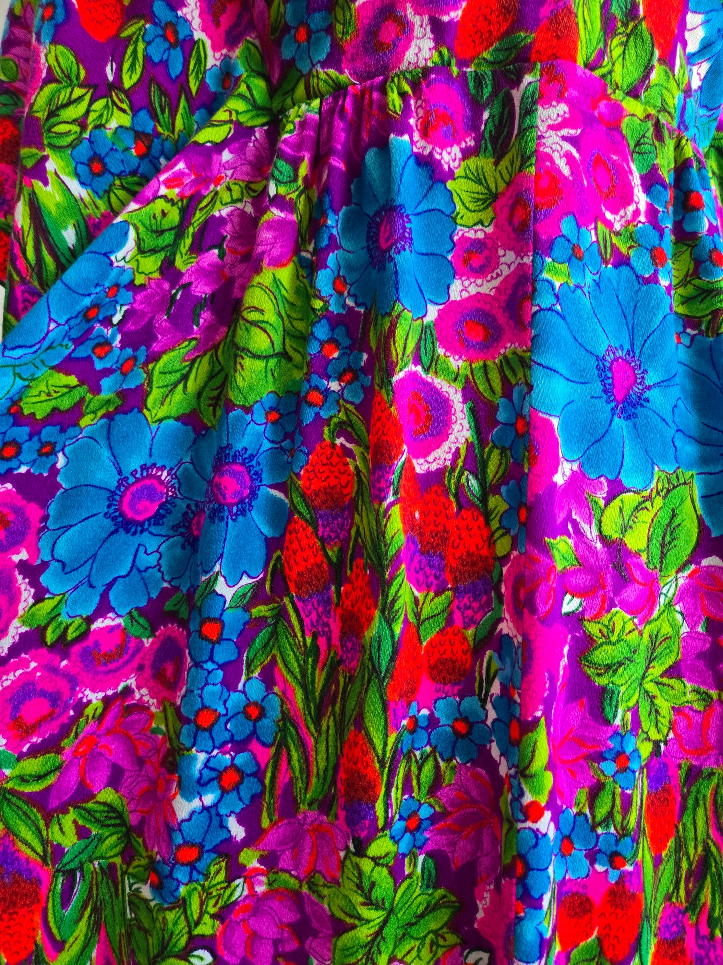 Ter-She Vintage Barkcloth Dayglo Print Floral Caftan - OS