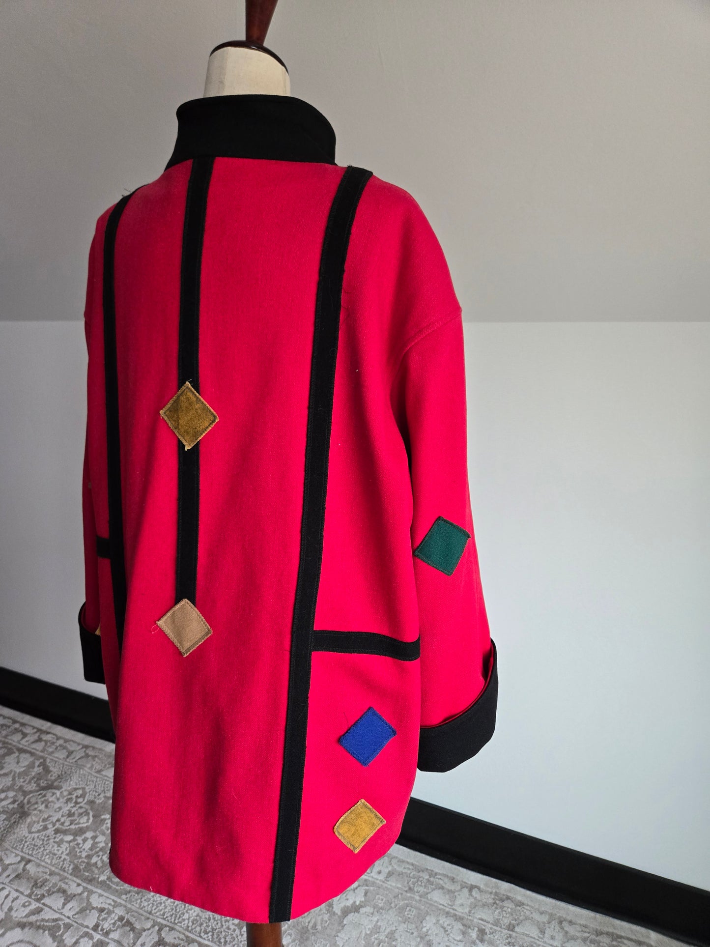 Vintage 1980s Geo Patch Wool Coat Made in Yugoslavia - 2XL