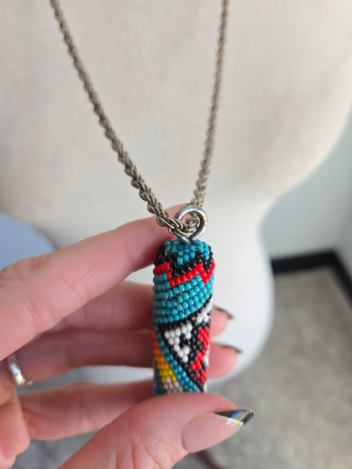 Native American Hand Beaded Pendant Necklace