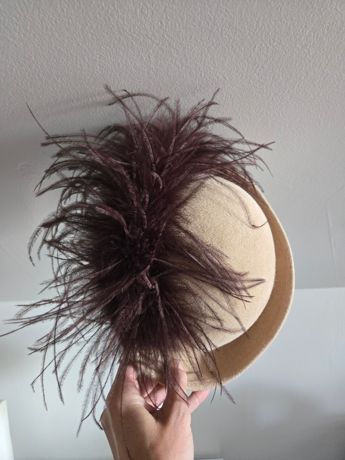 Vintage Bermona London Brown Wool and Ostrich Feather Fascinator