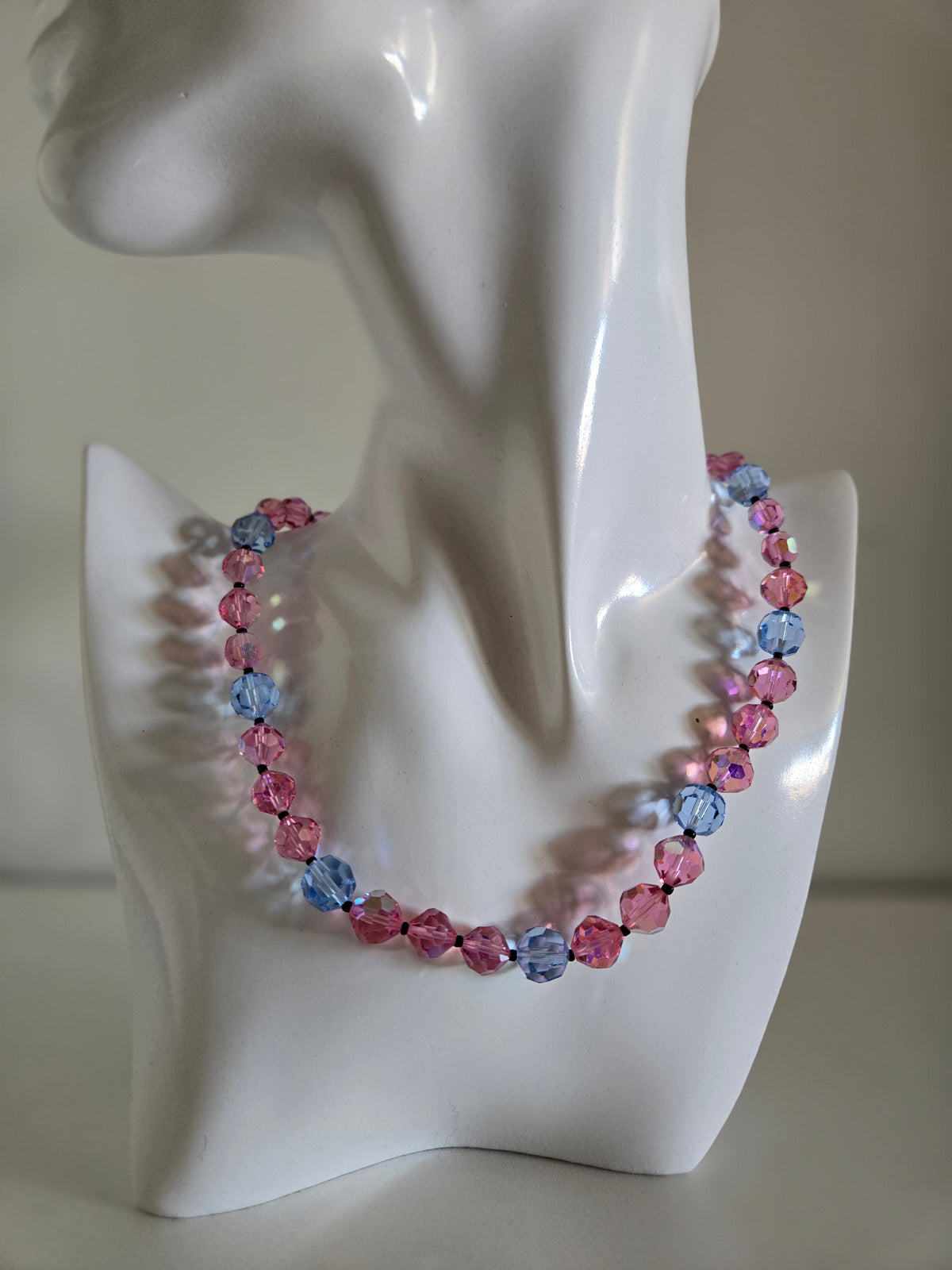 Vintage Pink and Blue Glass AB Bead Necklace