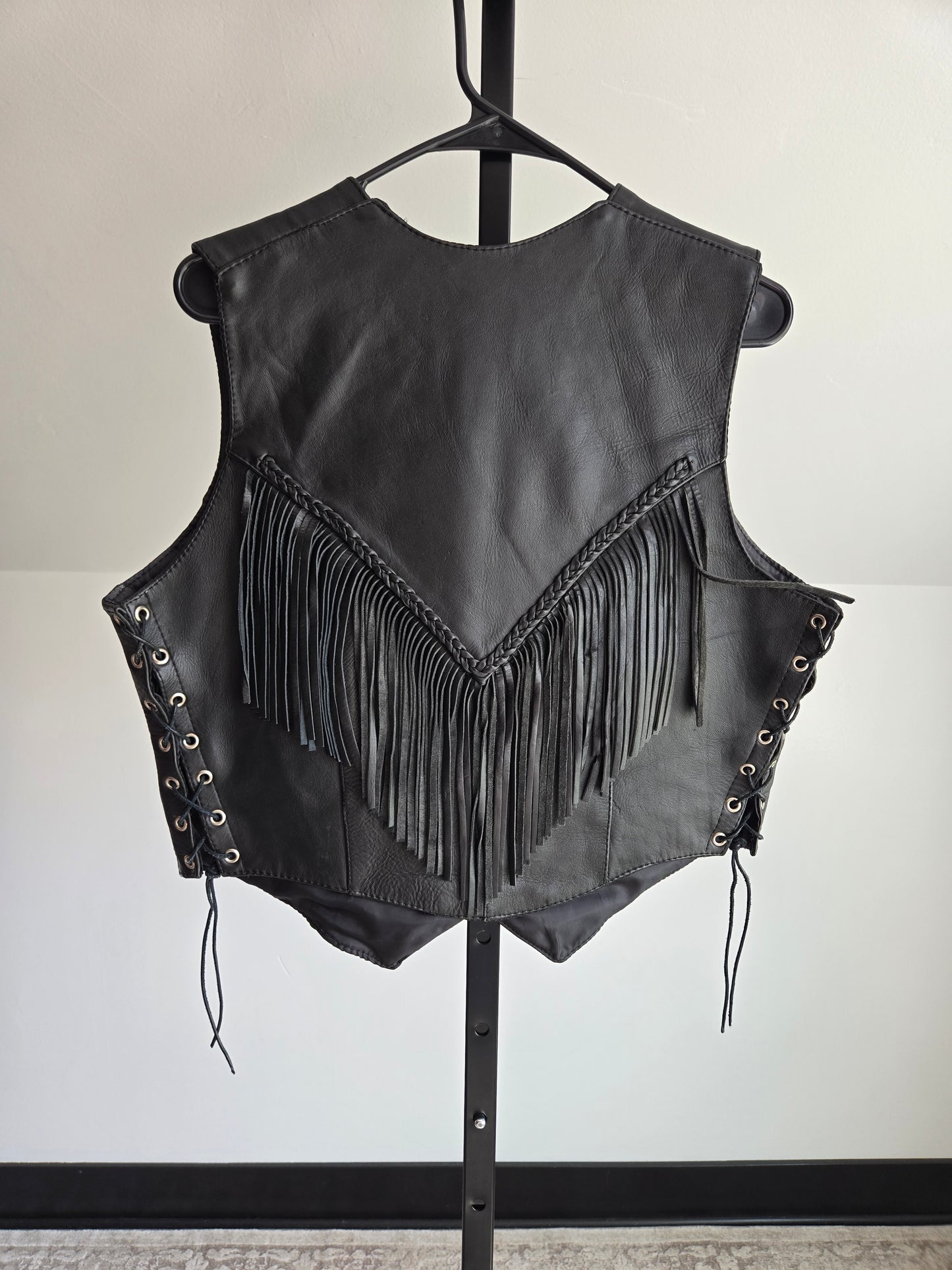 Zony Inc Black Genuine Leather Fringe Vest - XL