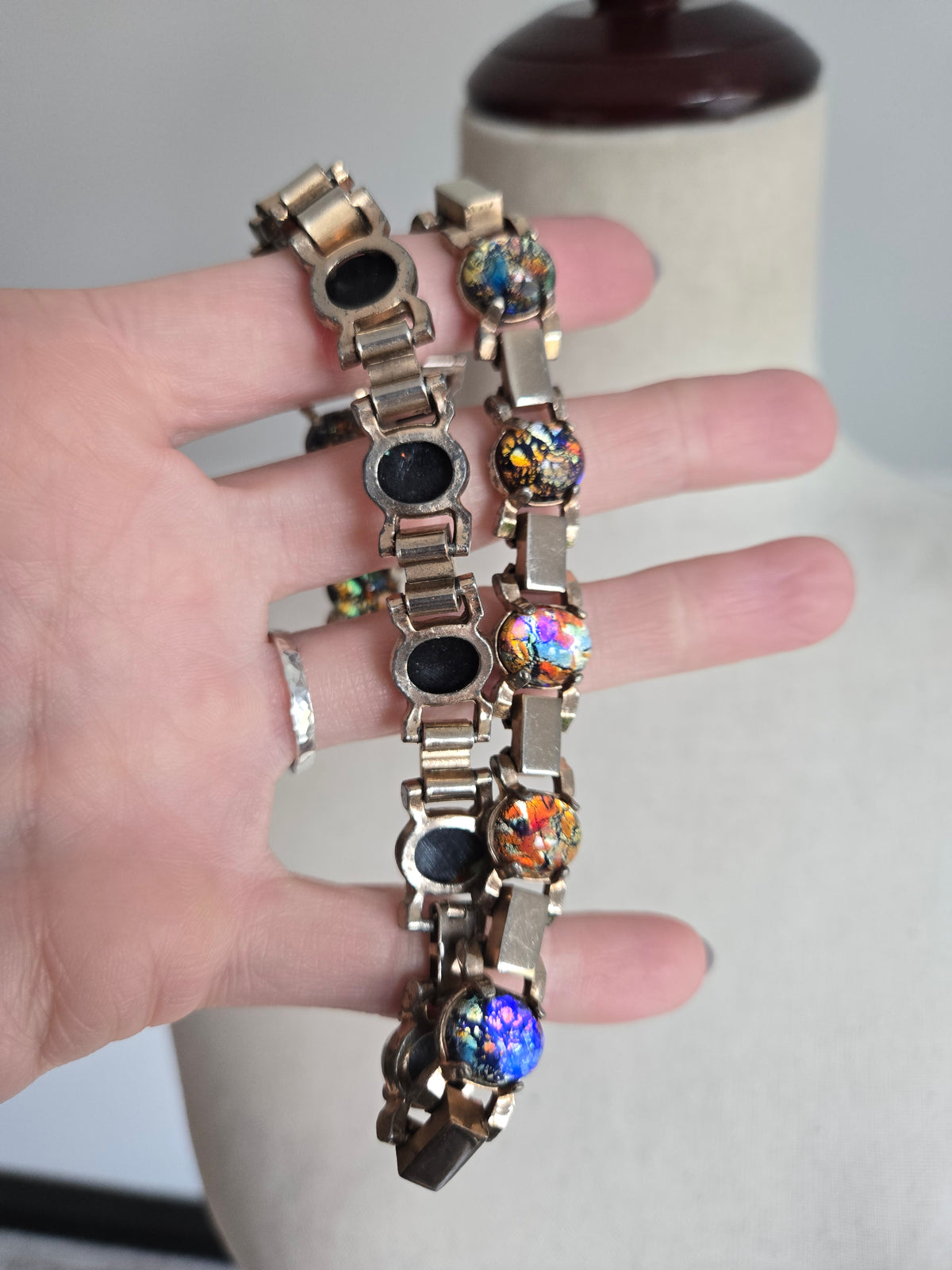 Vintage Confetti Glass Cab Choker Necklace