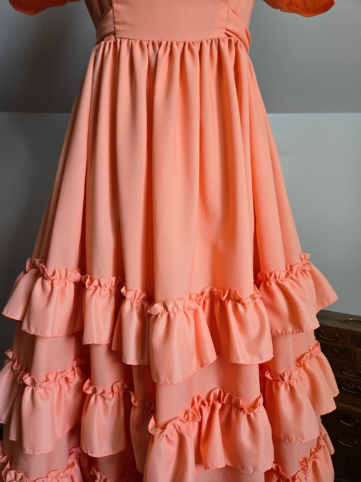 Vintage Peach Prairie Ruffled Dress - S/M