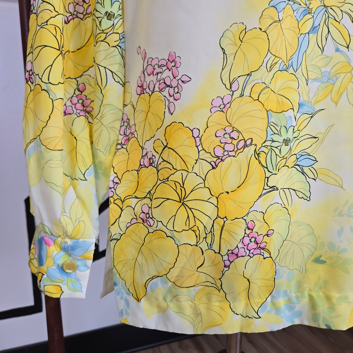 Pykettes Vintage 1970s Neon Yellow Floral Top - medium/large