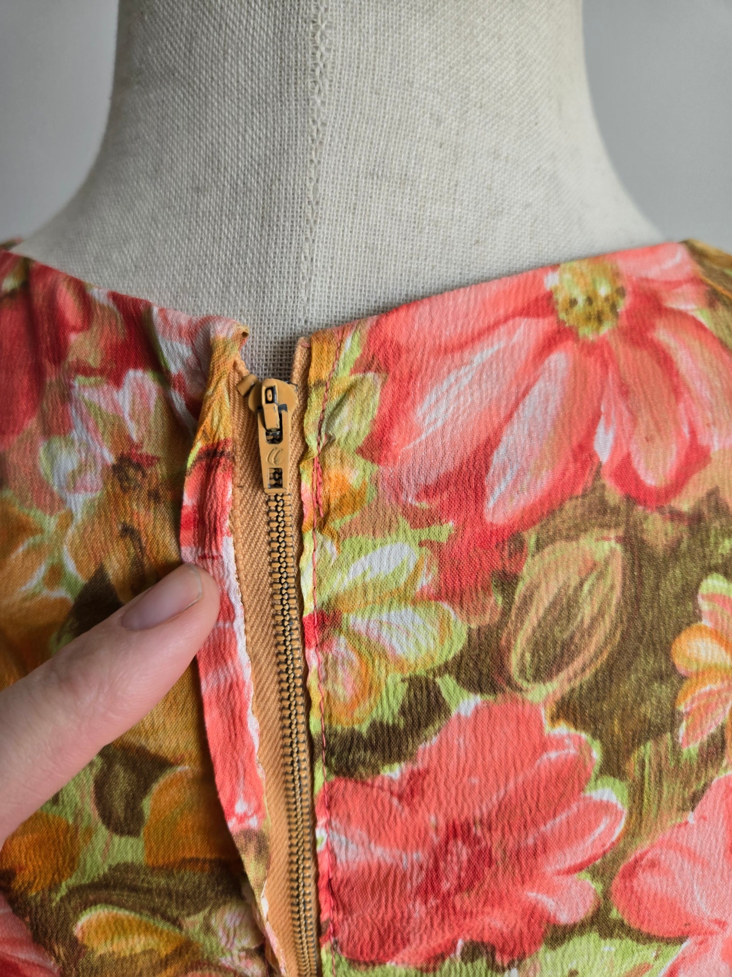 Vintage 1950s Handmade Flower Power Dress - L/XL