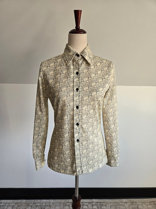 Jack Winter Vintage Art Deco Novelty Print Top - Small