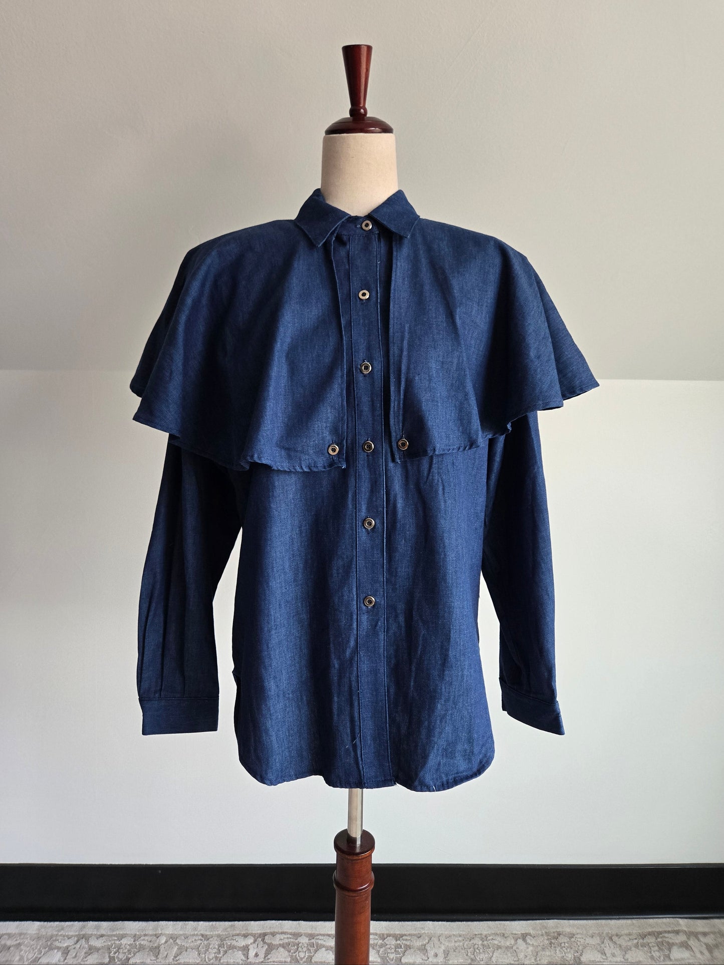 Vintage Western Charna of Dallas, Texas Denim Cape Top Shirt - medium