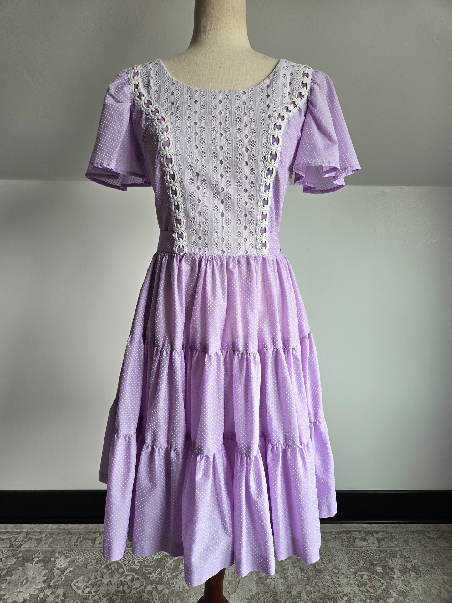 True Vintage 1950s Western Swing Dancing Dress Lavender and White - S/M