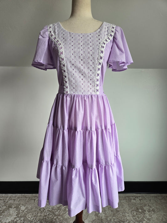 True Vintage 1950s Western Swing Dancing Dress Lavender and White - S/M