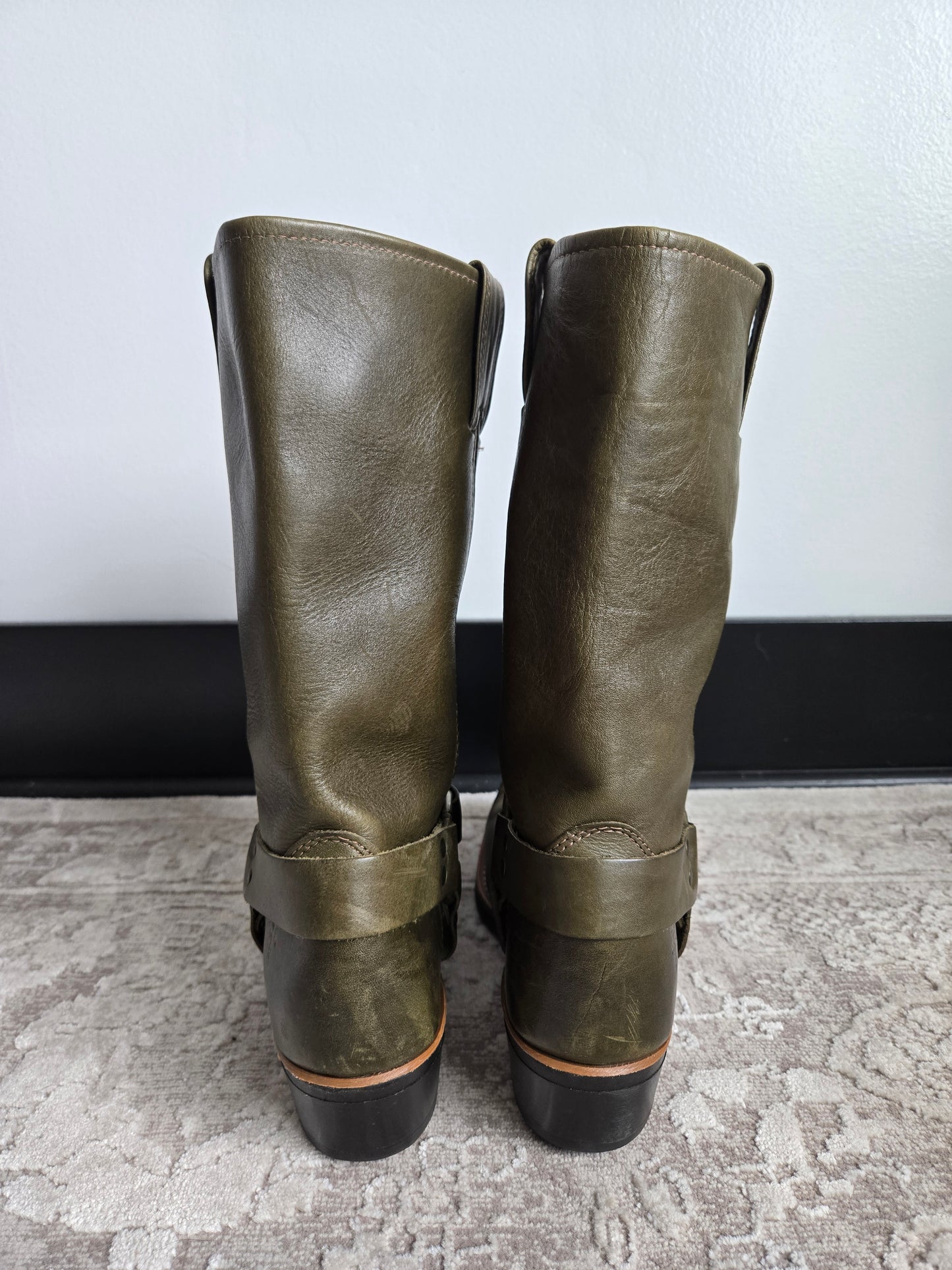 Frye Olive Green Leather Harness Boots - Size 10 (womens)