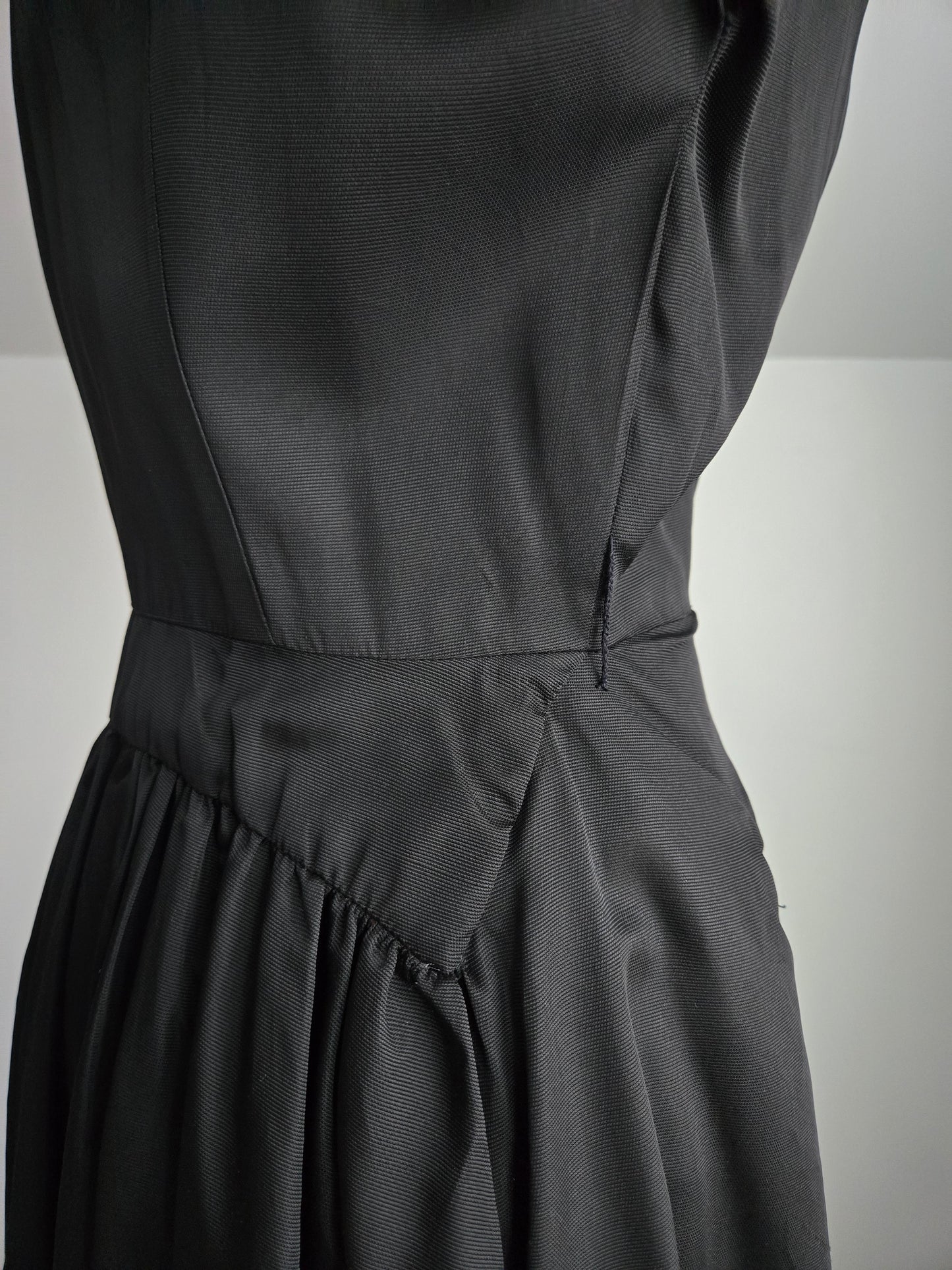 Vintage 1940s Black Satin Day Dress - Small