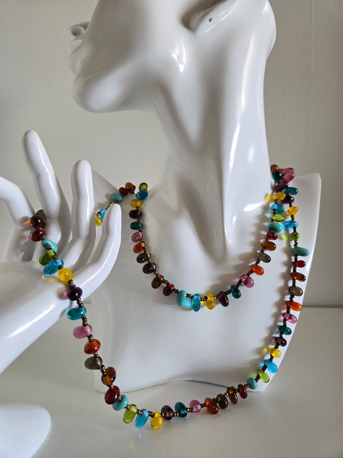 Vibrant Italian Hand Blown Glass Teardrop Bead Necklace