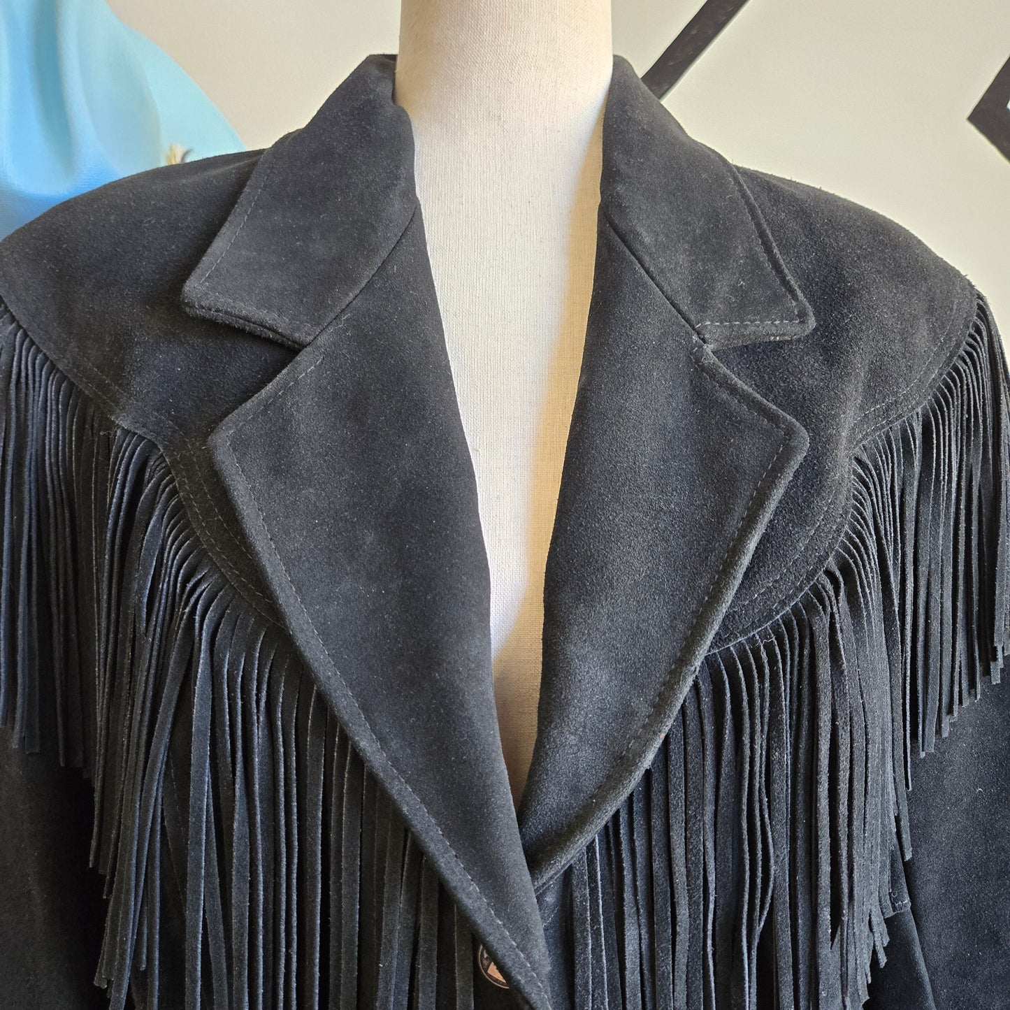 Pioneer Wear Vintage Black Genuine Suede Leather Western Fringe Jacket - medium